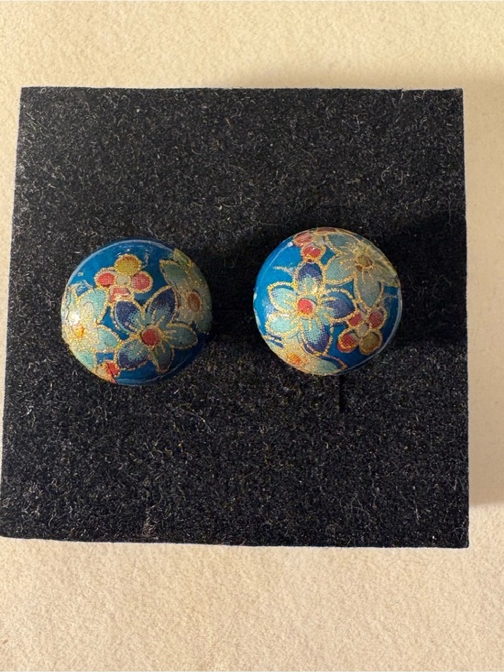 Hand-Painted Enamel- Blue Floral Earrings